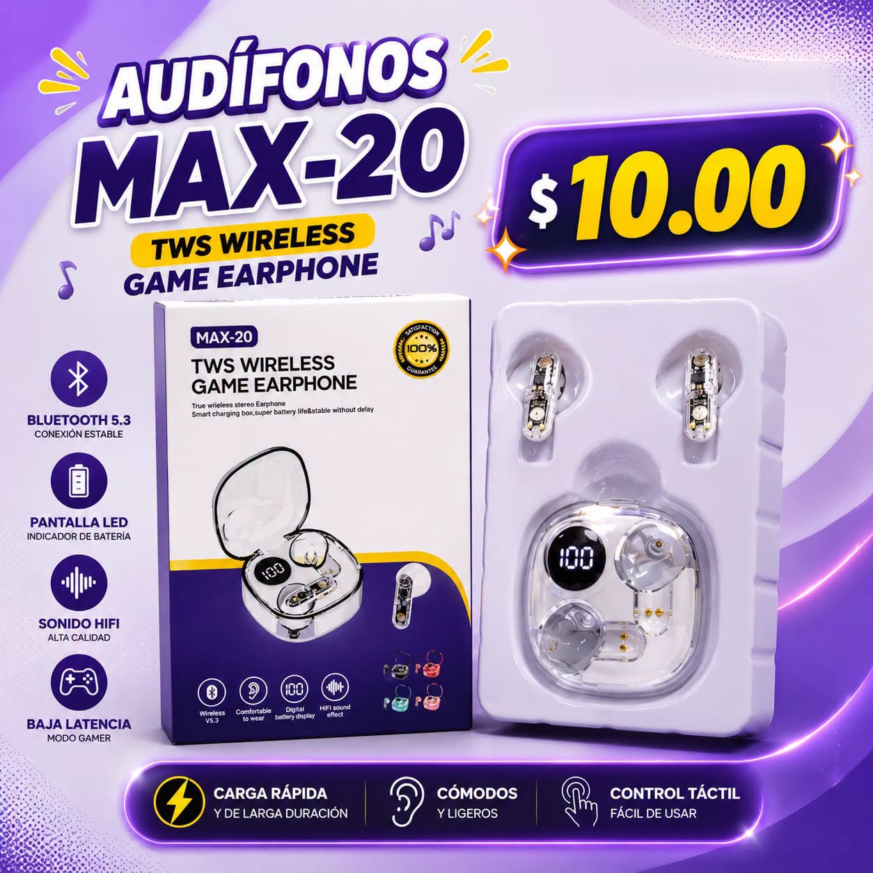 Fotografía real de Audífonos inalámbricos MAX-20