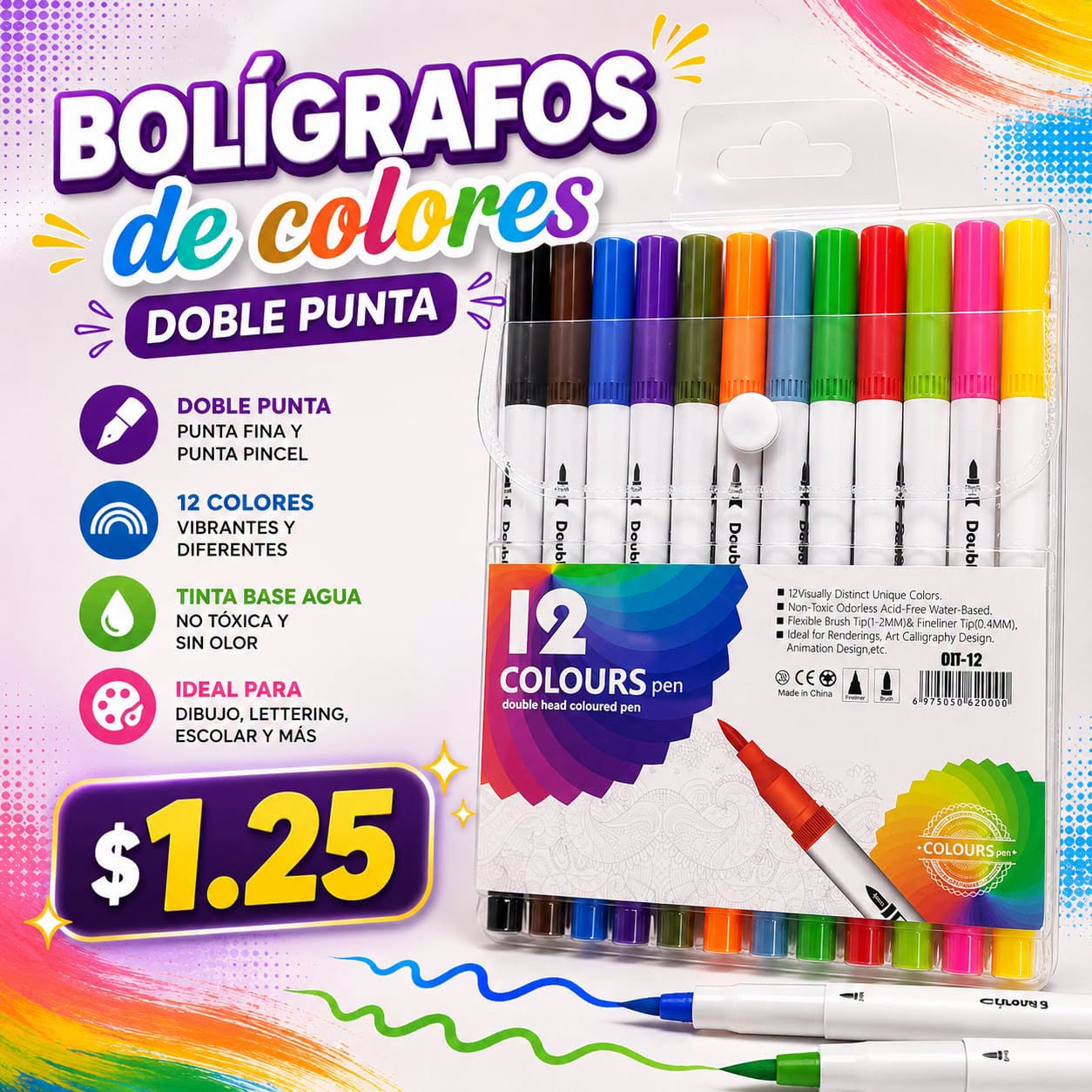 Fotografía real de Bolígrafos de colores · doble punta