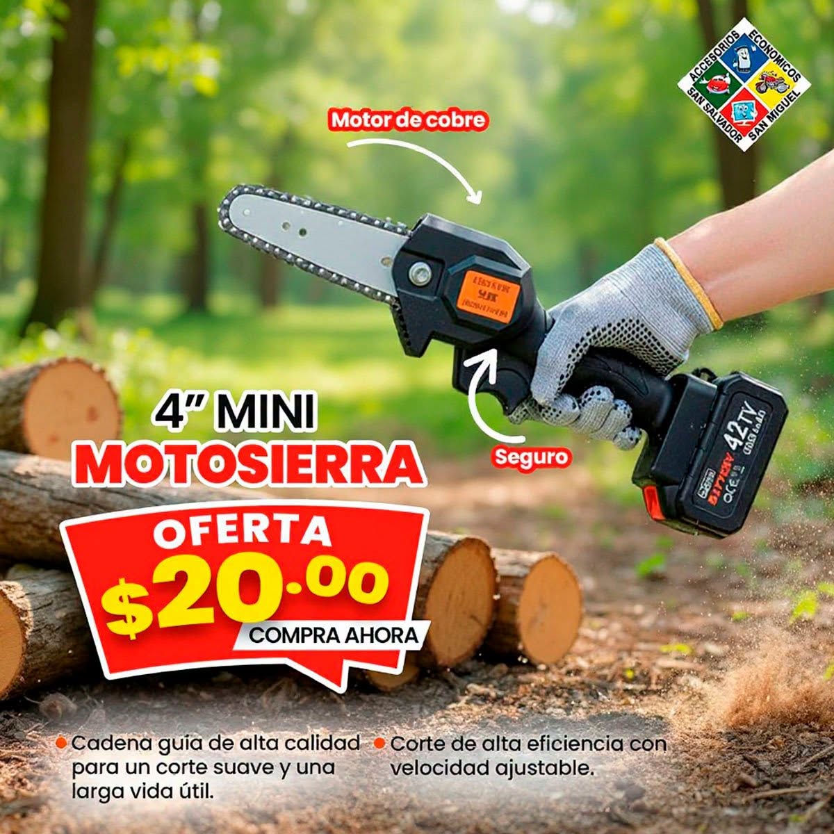 Fotografía real de Mini motosierra de 4 pulgadas