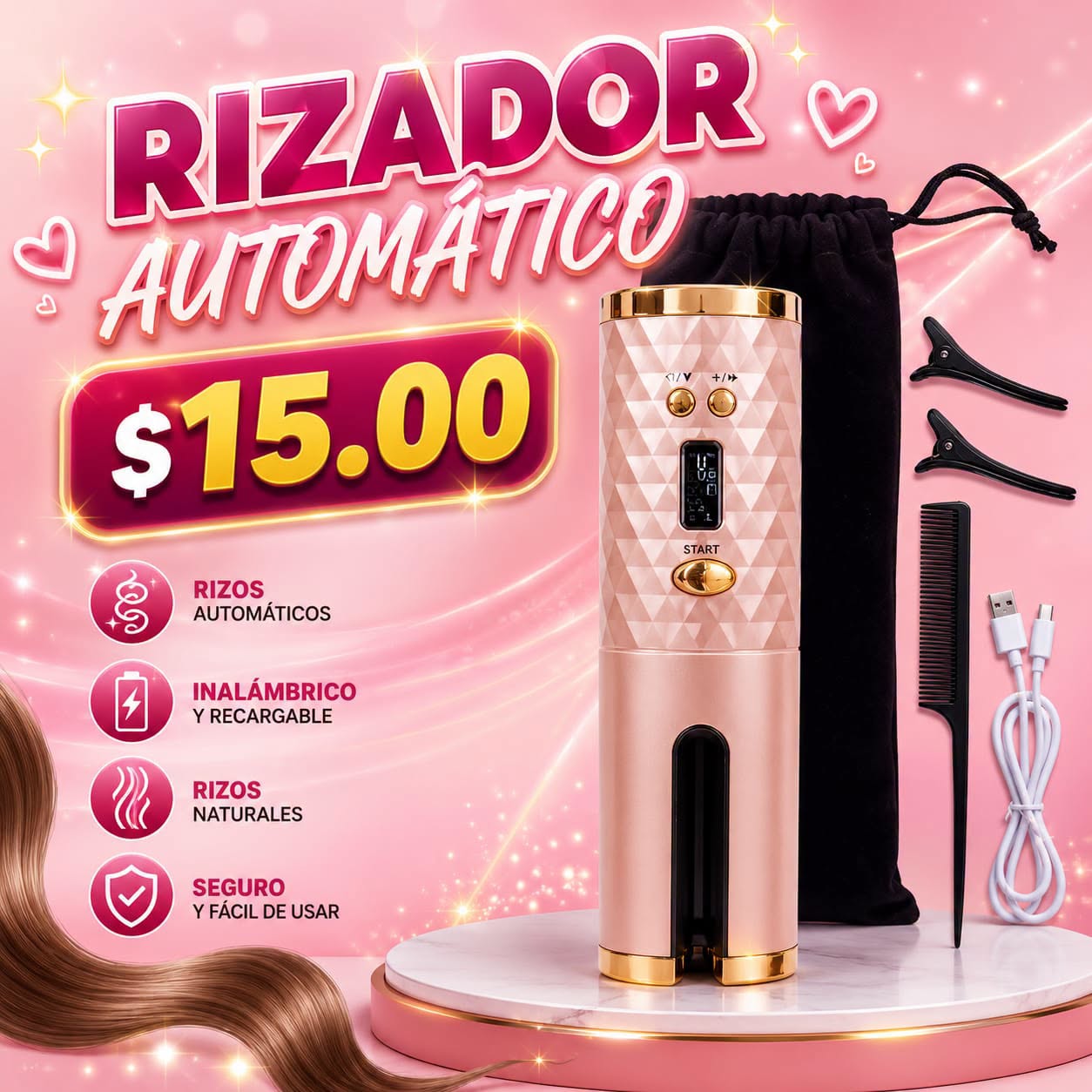 Fotografía real de Rizador automático inalámbrico