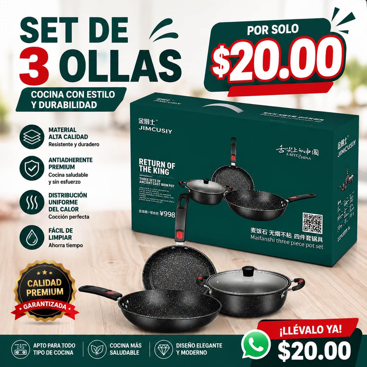 Fotografía real de Set de 3 ollas Premium