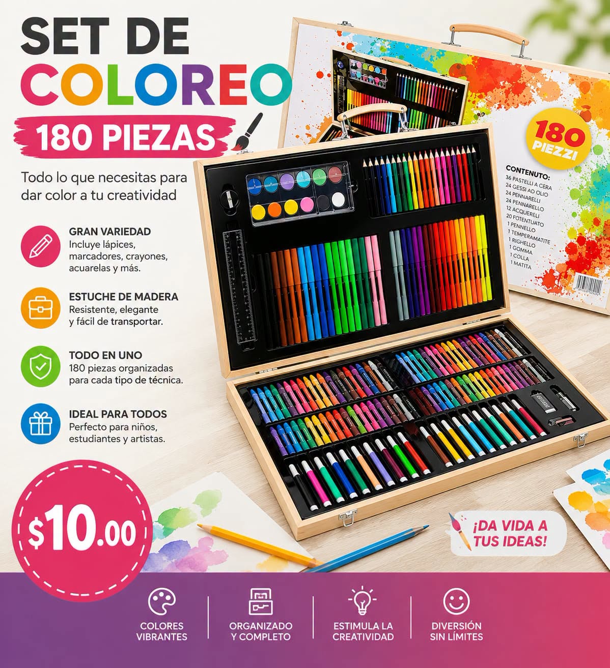 Fotografía real de Set de coloreo · 180 piezas