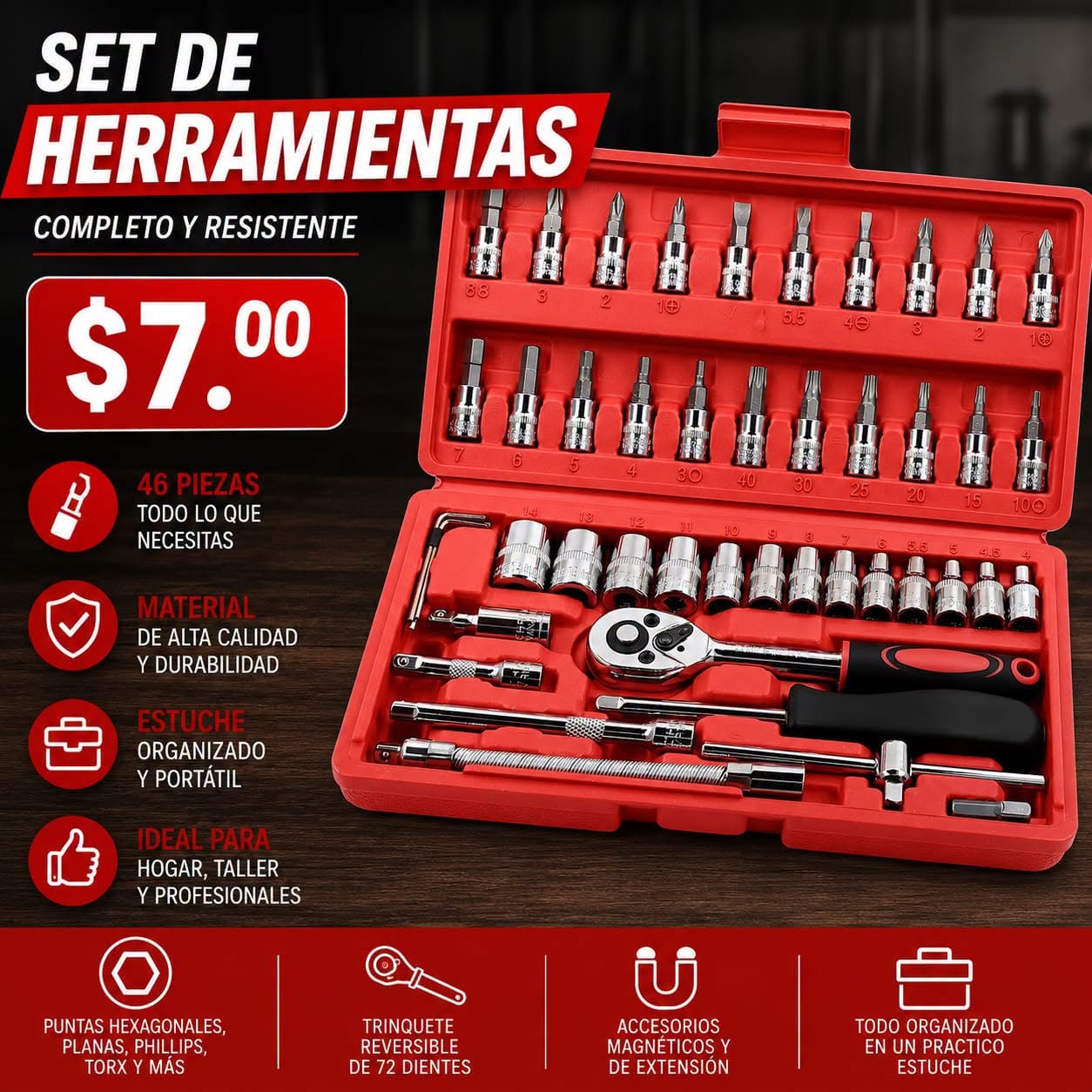 Fotografía real de Set de herramientas · 46 piezas