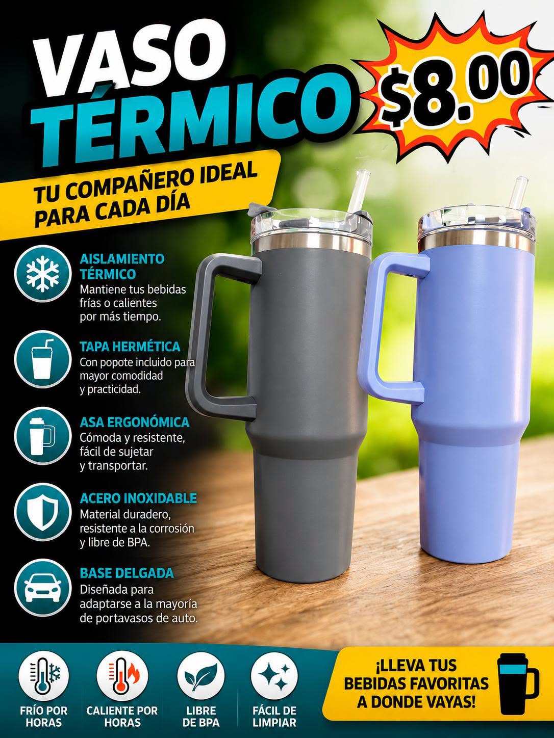 Fotografía real de Vaso térmico con asa
